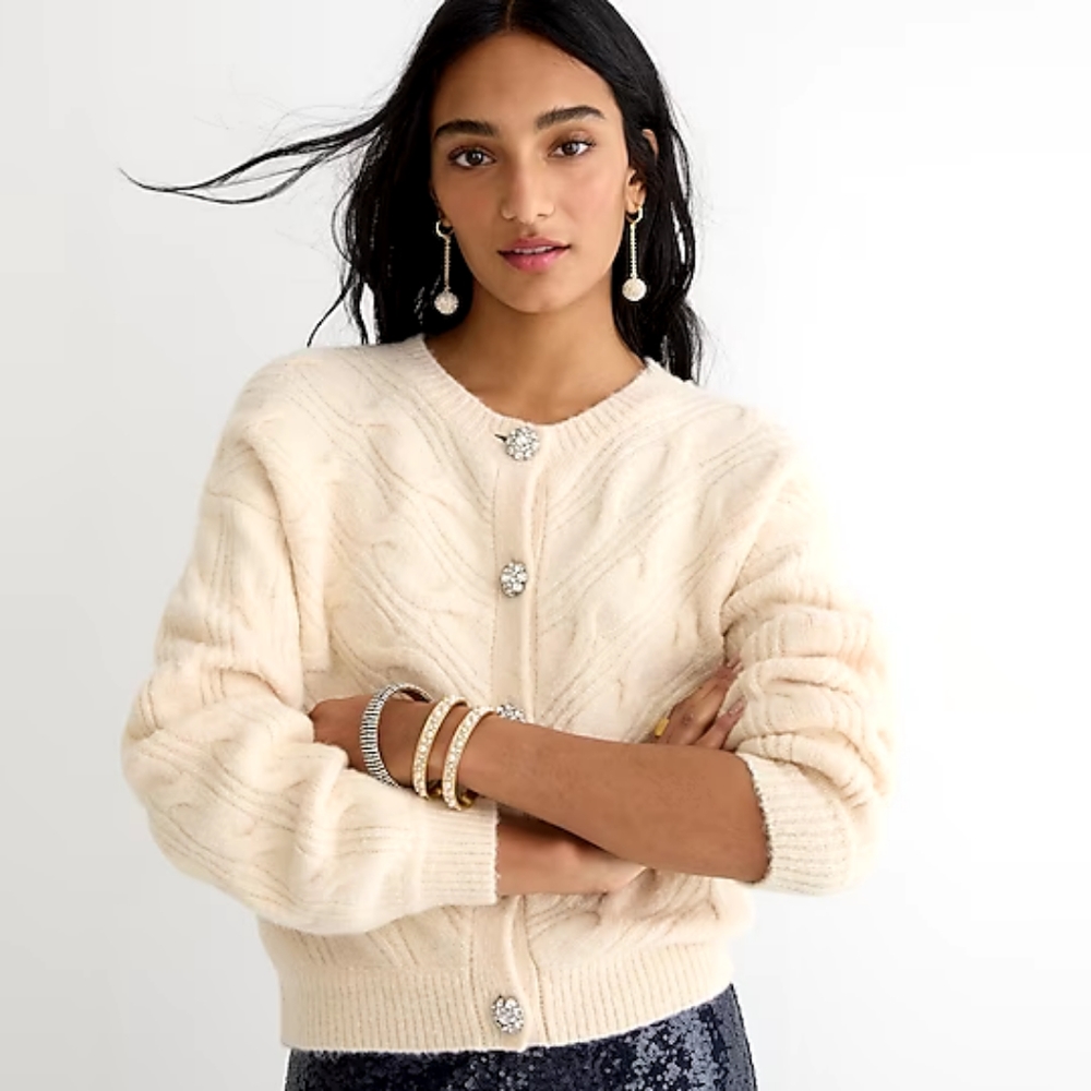 New J.Crew Cable-knit Cardigan Sweater with Jewel Buttons  Small